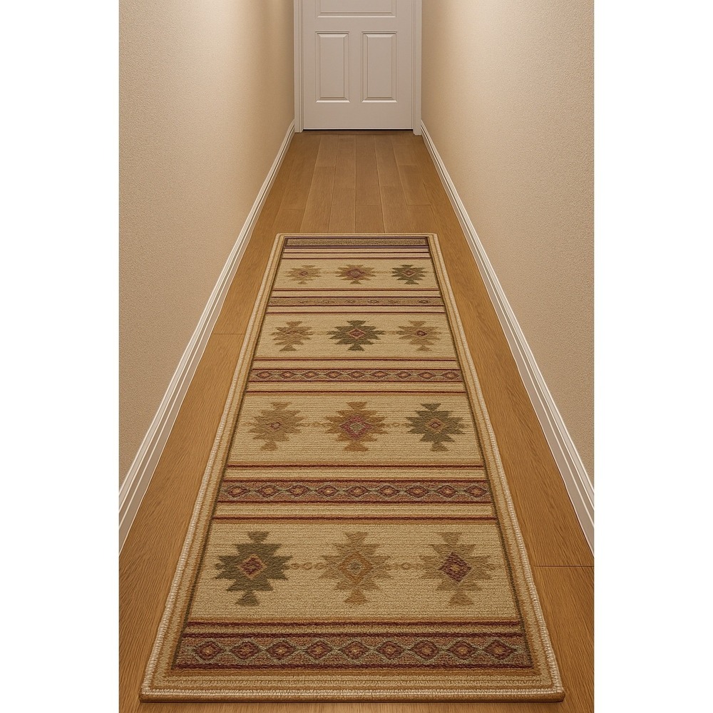 Regal Collection‎ Runner Rug 2x4.5 ft Beige Red Geometric Tribal Pattern Turkey